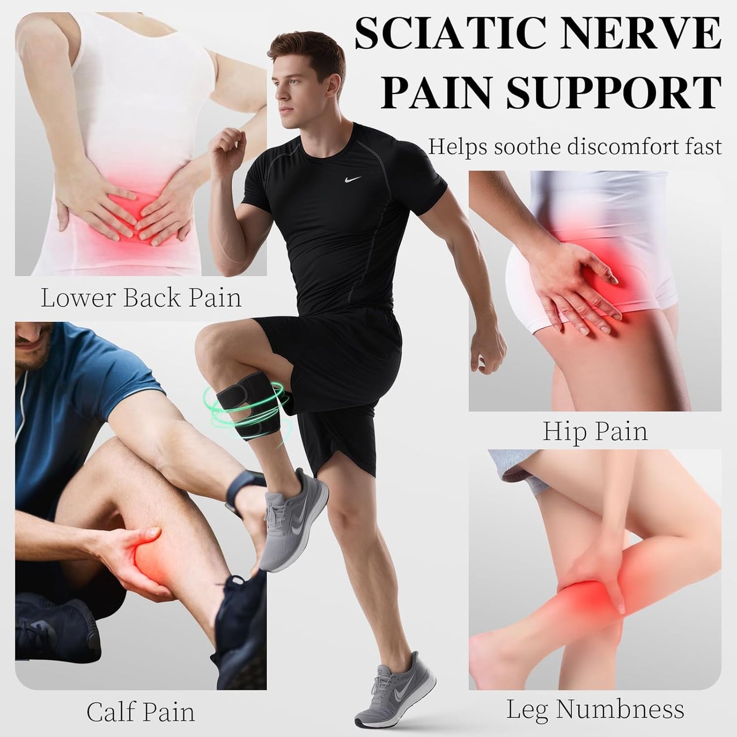 Sciatica Pain Relief Devices Brace,Sciatic Ease Calf Support Brace for Leg Shin Pain Relief,Sciatic Nerve Knee Brace with Dual Adjustable Pressure Pads Targeted Compression, Fits for Men and Women