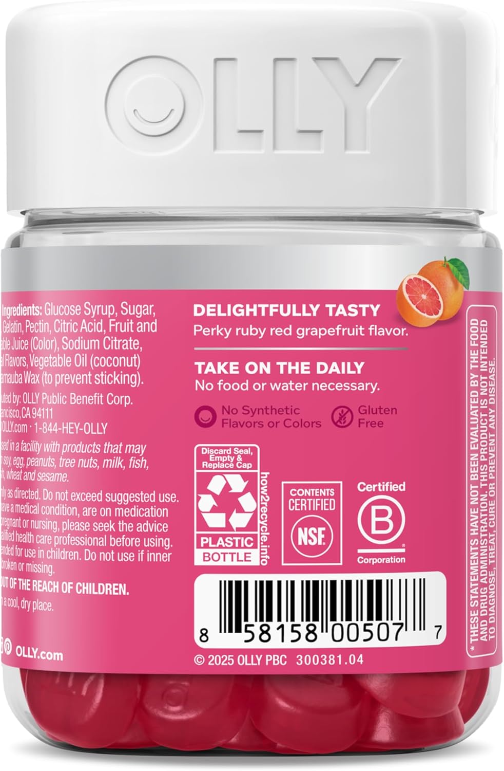 OLLY Undeniable Beauty Gummy, For Hair, Skin, Nails, Biotin, Vitamin C, Keratin, Chewable Supplement, Grapefruit, 30 Day Supply - 60 Count