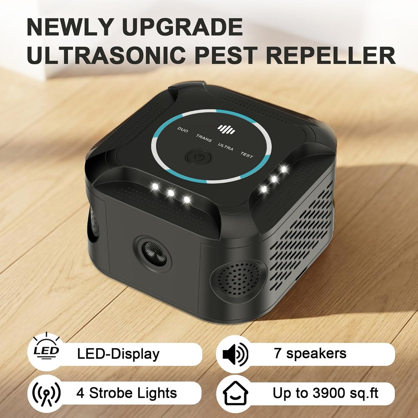 360° Ultrasonic Rodent Repellent Indoor: Upgraded Multi-Mode Mice Pest Repeller with Flashing Lights for Rat Control; Effective Mouse Deterrent for Home, Attic, Garage, Basement & Crawlspace