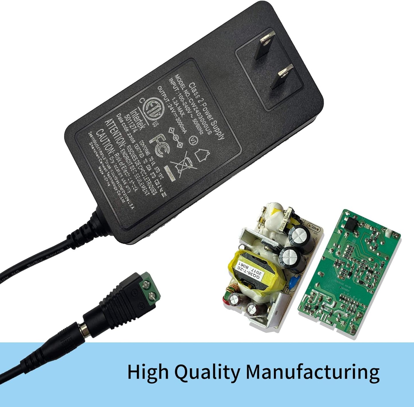 GIDEALED 24V 3A DC Power Supply,72W 24 Volt Power Supply for COB LED Strip Light,24v DC LED Light Adapter with 5.5x2.1mm DC Plug, AC 100~240V to 24vdc Low Voltage led Strip Lights Power Supply