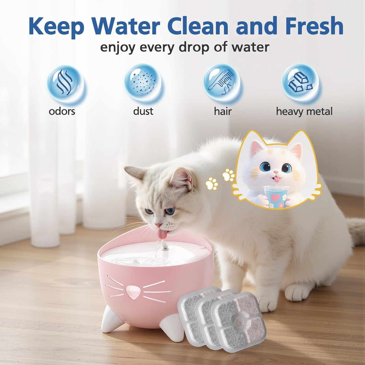 25 Pack Cat Fountain Filter Compatible With Catit PIXI Drinking Fountain, Replacement Triple Action Water Filter with Ion-exchange Resin & Activated Carbon, White