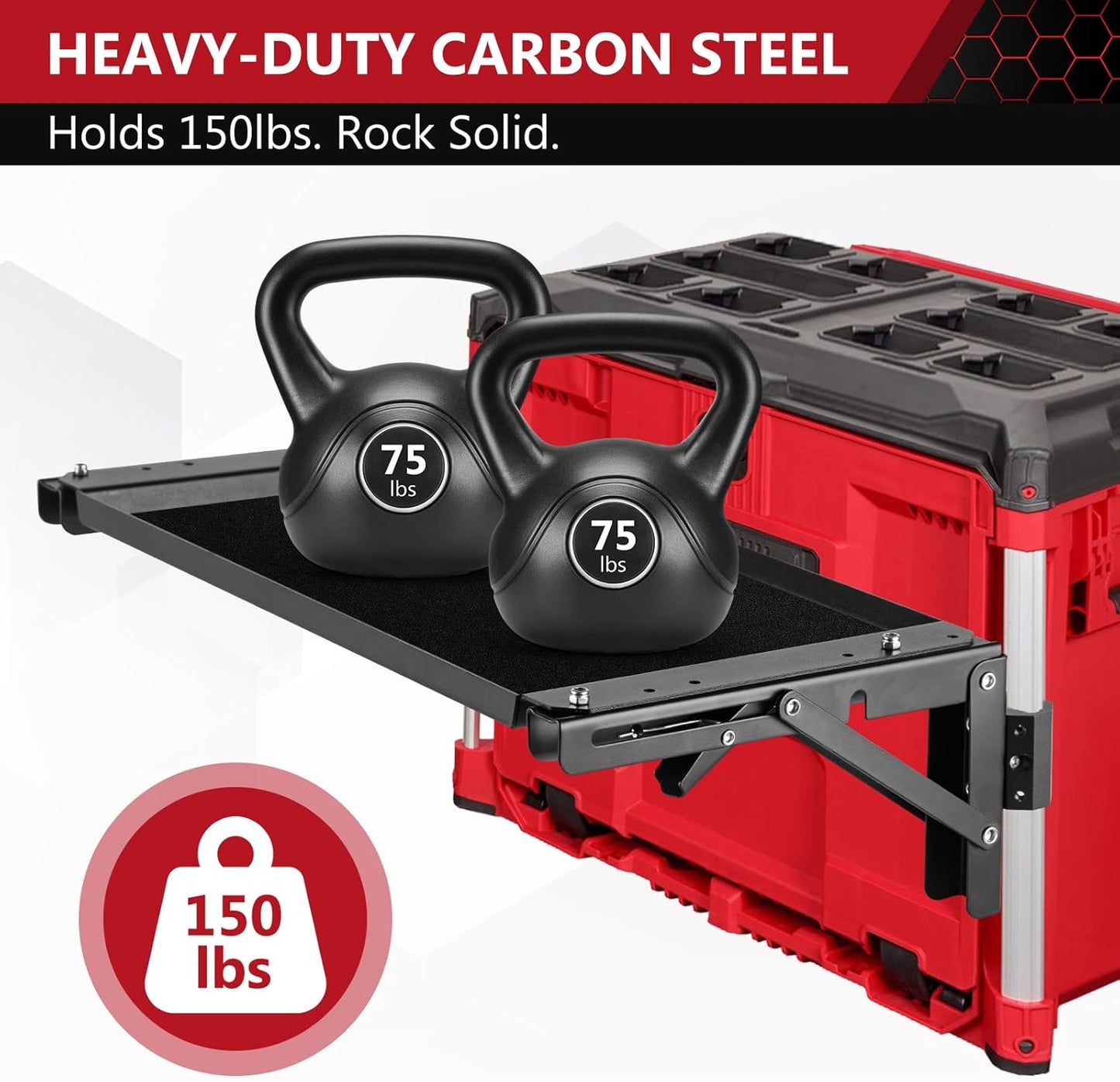 BYERN AUTO Folding Magnetic Side Table Compatible with Milwaukee Packout Toolbox, Heavy-Duty Magnetic Tool Tray with Rail Clips, Rubber-Coated Surface Workbenches, No Drilling Packout Accessories