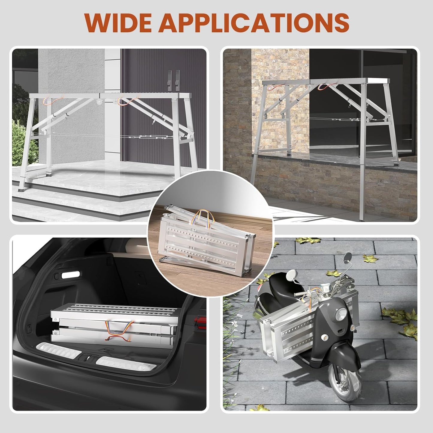 Adjustable Scaffolding Platform, 71" L x 15" W x 35"-57" H Alloy Portable Multi Purpose Work Platform with Double Rope, 800 lbs Load Capacity Folding Work Bench for Car Washing, Repairing, Painting