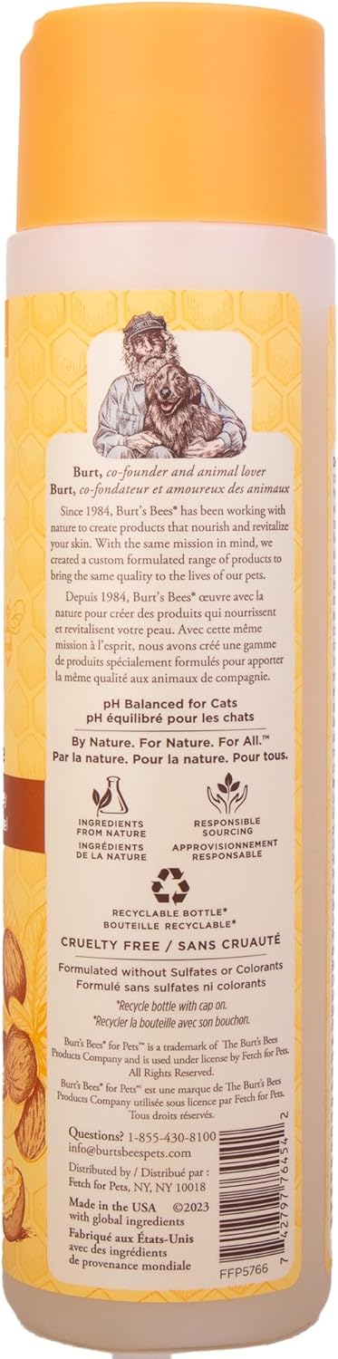 Burt’s Bees for Pets Hypoallergenic Cat Shampoo with Shea Butter and Honey, Gentle Kitten Shampoo for Indoor Cats with Dry or Sensitive Skin, Cat Bathing Supplies, 10 Fl Oz