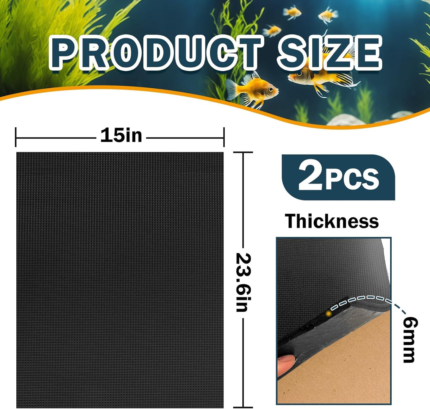 2 Packs 23.6 x 15 Inch Aquarium Fish Tank Leveling Pad, 6mm Thick Foam Fish Tank Mat Non-Slip Neoprene Foam Shockproof Easy Cut for Water Stable Floor Protection Black