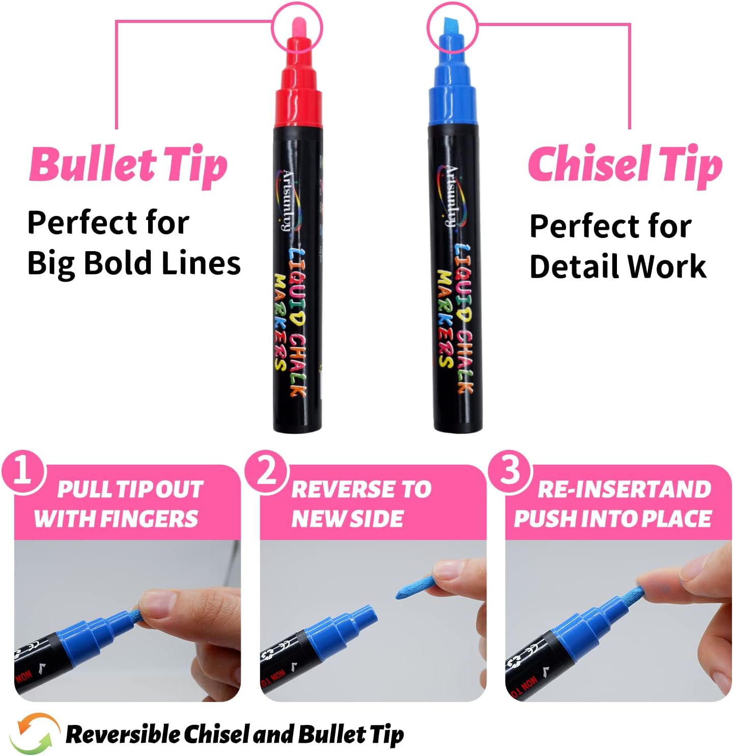 8 Colors Chalk Markers, Chalk Pens, Erase Marker, Non-Toxic, Water-Based, Reversible Tips, Chalkboard Markers for Adult, Car Windows, Glass