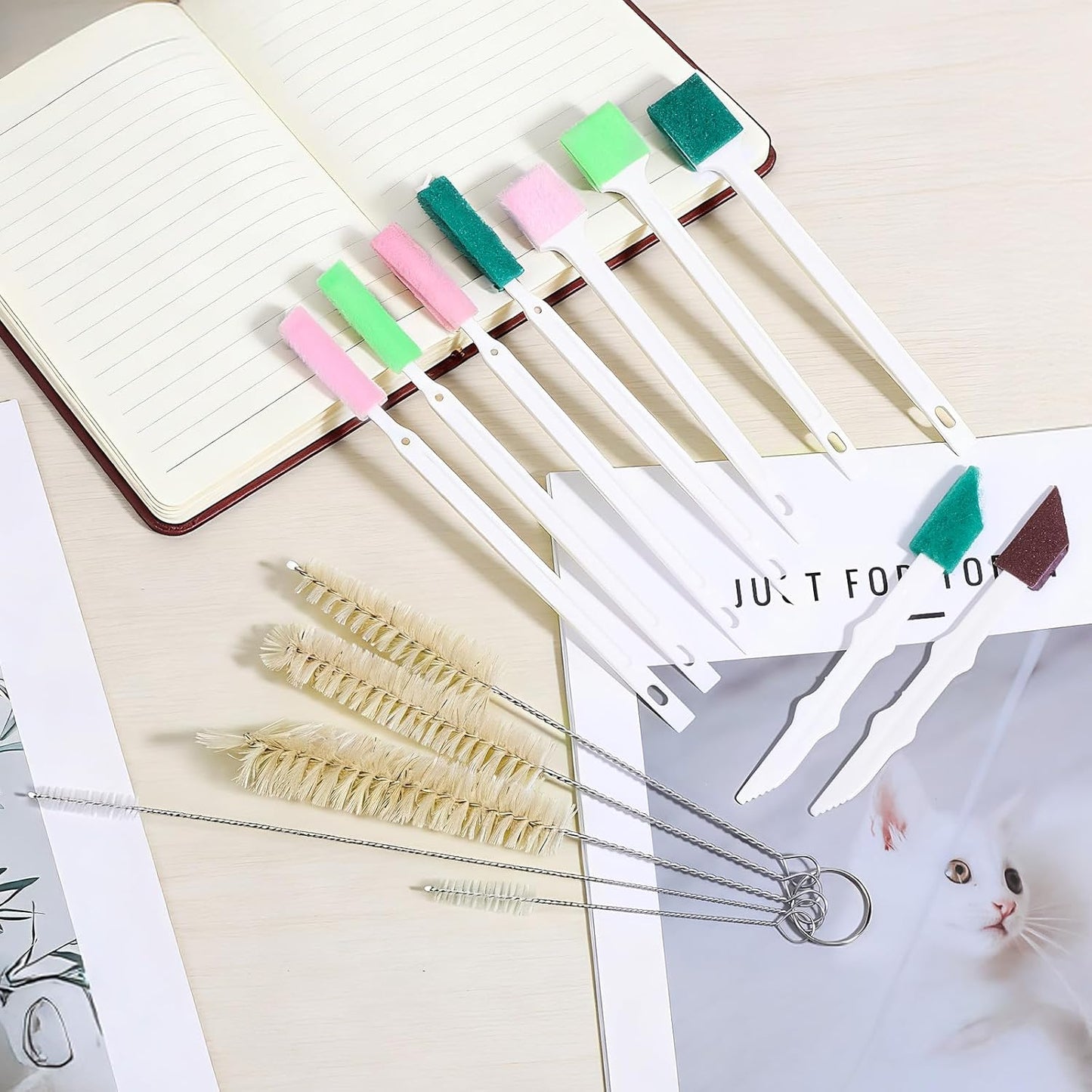 14 PCS Cat Fountain Cleaning Brushes Kit Cat Water Fountain Cleaner Kit Water Cleaning Brushes with Compressed Sponge for Most Dog Cats Waters Dispenser