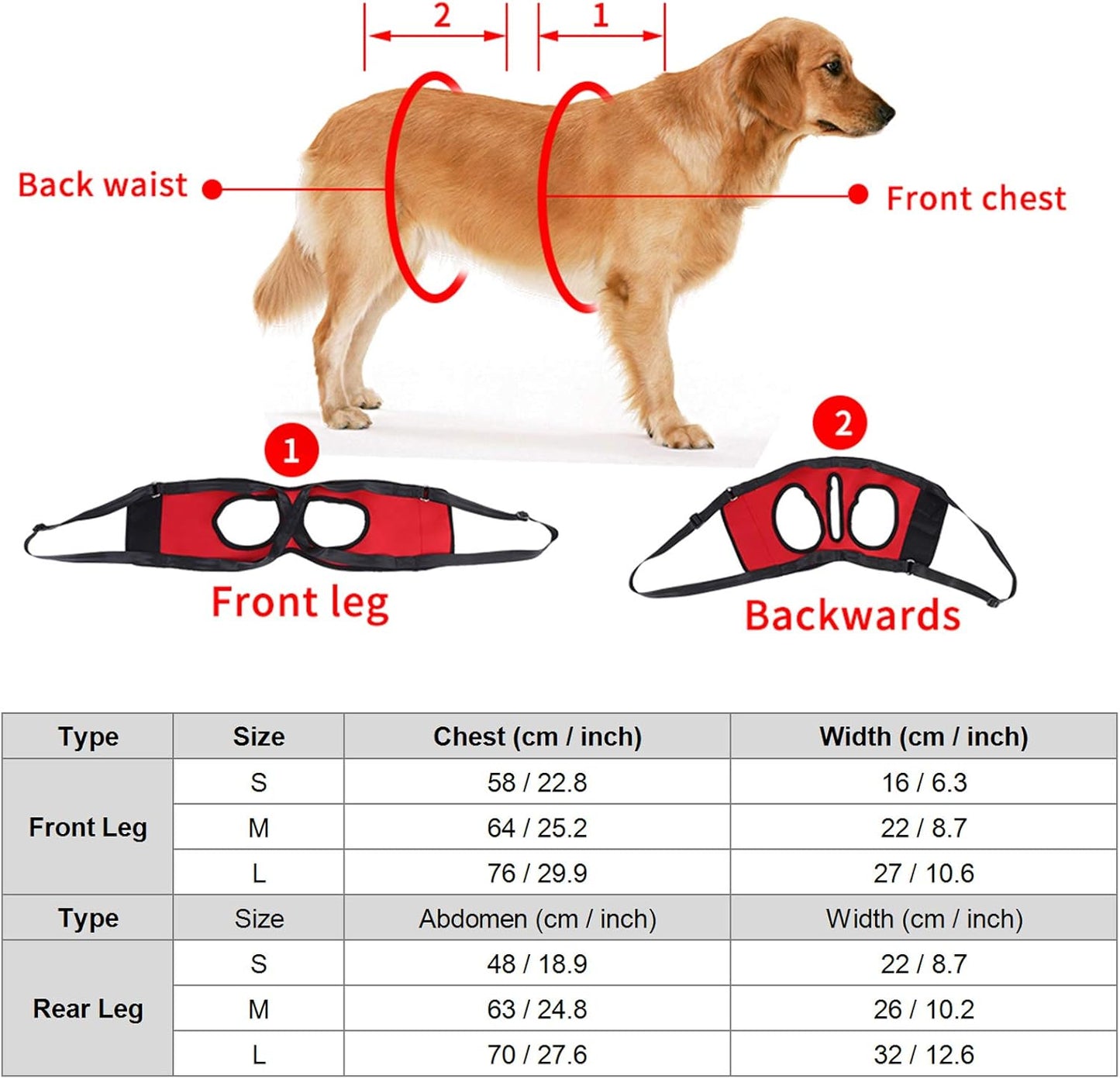 2 Types Dog Support Harness Dog Aid Harness Dog Sling Walking Aid Pulling Vest for Injured Old Dogs Front and Hind Legs (Red Front Legs M)