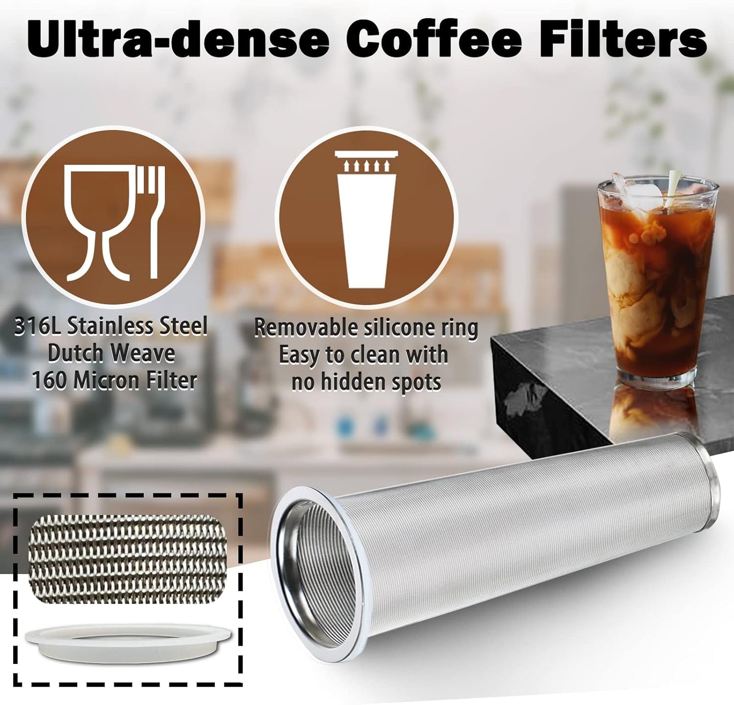 Cold Brew Mason Coffee Maker - 64oz Iced Coffee Pitcher with Stainless Steel Mixing Spoon & Super Dense Filter 3 Steps Finish Cold Brew Coffee, Classic BPA Free Sturdy Mason jar Pitcher Easy to Clean