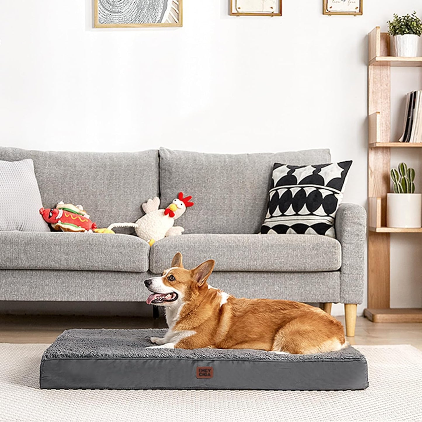 EHEYCIGA Orthopedic XL Dog Beds for Extra Large Dogs with Removable Washable Cover, Grey, 44x32
