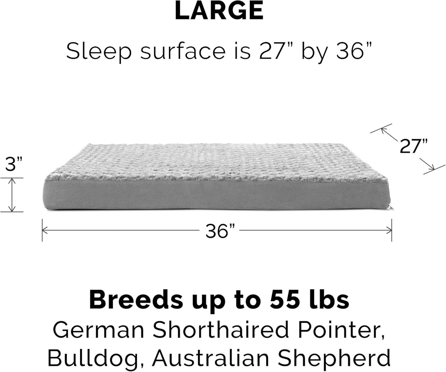 FurHaven Orthopedic Dog Bed for Large Dogs, Mattress Style Bed, Orthopedic Egg Crate with a solid Orthopedic Foam Base for Joint Support, Washable Cover, Large, Plush Faux Fur & Suede, Gray
