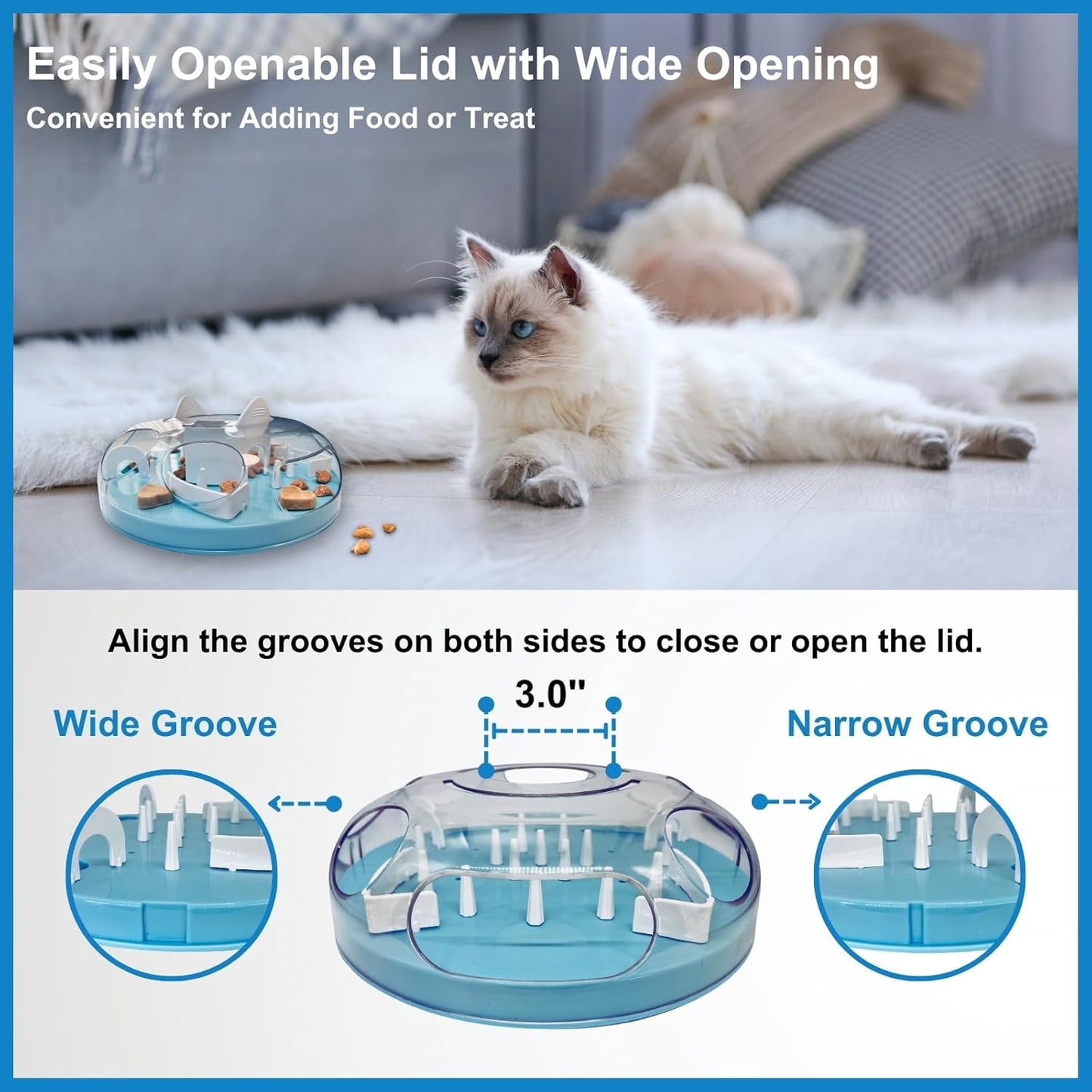 Interactive Cat Treat Puzzle, Food Dispenser, Cat Stimulation Maze, Slow Feeder, Enrichment Toys for Indoor Cats and Kittens (Sky Blue)