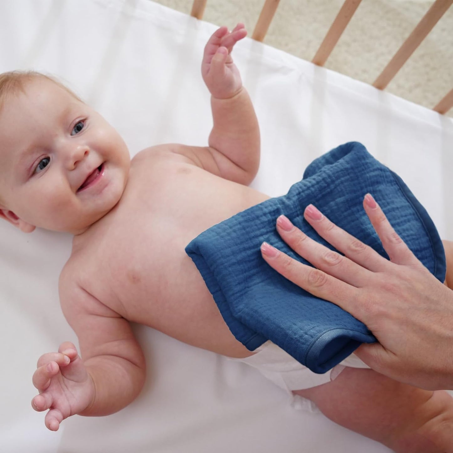 Baby Muslin Burp Cloths 20x10in - Ultra Soft & Absorbent, Neutral Colors, Reusable Burp Cloths for Baby Boys & Girls – Newborn Essentials for Drooling & Burping 4Pack(Blue&Green)