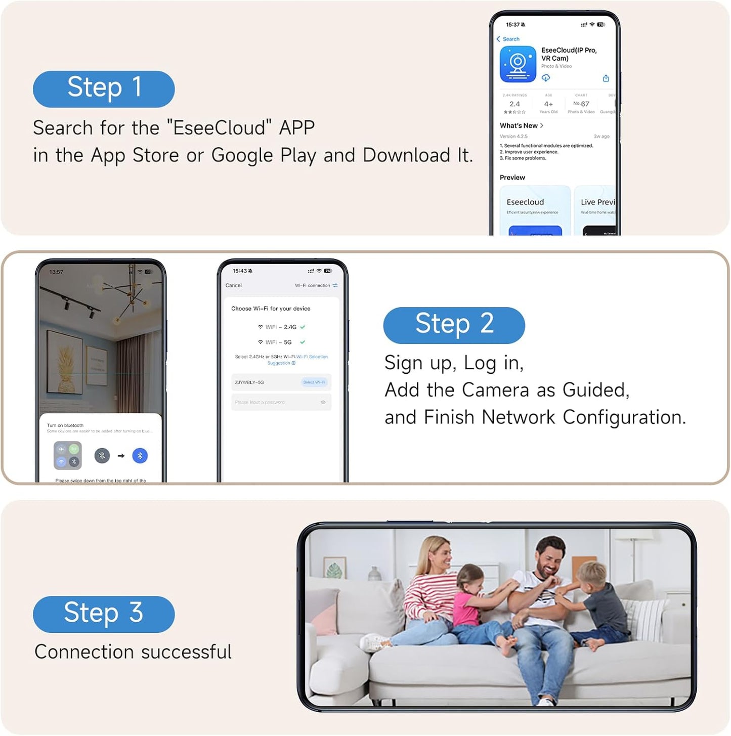 2K Baby Monitor with Phone App, 360° Pan-Tilt Indoor Camera for Home Security, AI Human/Pet Detection, Night Vision, 2-Way Audio, WiFi 2.4G/5G, SD/Cloud Storage, Compatible with Alexa