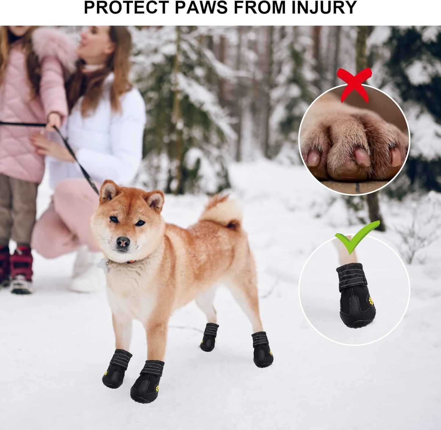 Dog Boots for Large Dogs, Medium Dogs and paw Guards for Snowy Winters, hot Summer Roads, Waterproof Rainy Days, Outdoor Walking, and Non-Slip Indoor Hard Surfaces 4 Pieces
