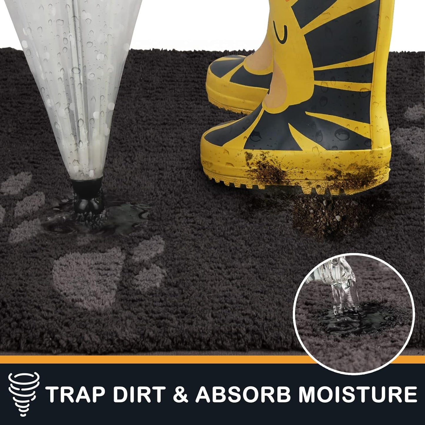 PURRUGS Dirt Trapping Door Mat 20" x 31.5", Non-Skid/Slip Machine Washable Microfiber Entrance Rug, Shoes Scraper, Dog Doormat, Super Absorbent Floor Mat for Muddy Wet Shoes and Paws, Charcoal