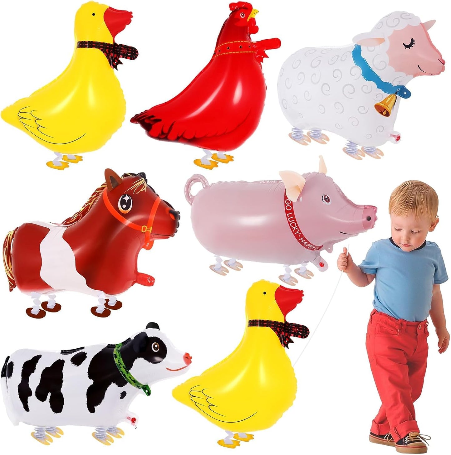 6 Pcs Walking Animal Balloons, Farm Animals Balloons, Walking Foil Mylar Balloon, Farm Birthday Decorations for Farm Theme Party Supplies (Animal)