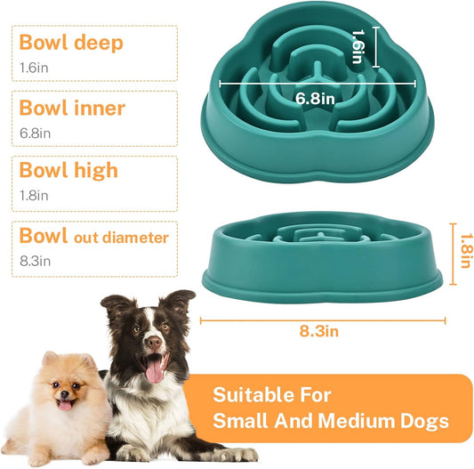 Slow Feeder Bowls for Small Medium, Puzzle Slow Feeding Pet Bowl with Anti-Slip Shim for Puppy, Non-Toxic Preventing Choking Healthy Slower Food Feeding Dishes (2pc Green)