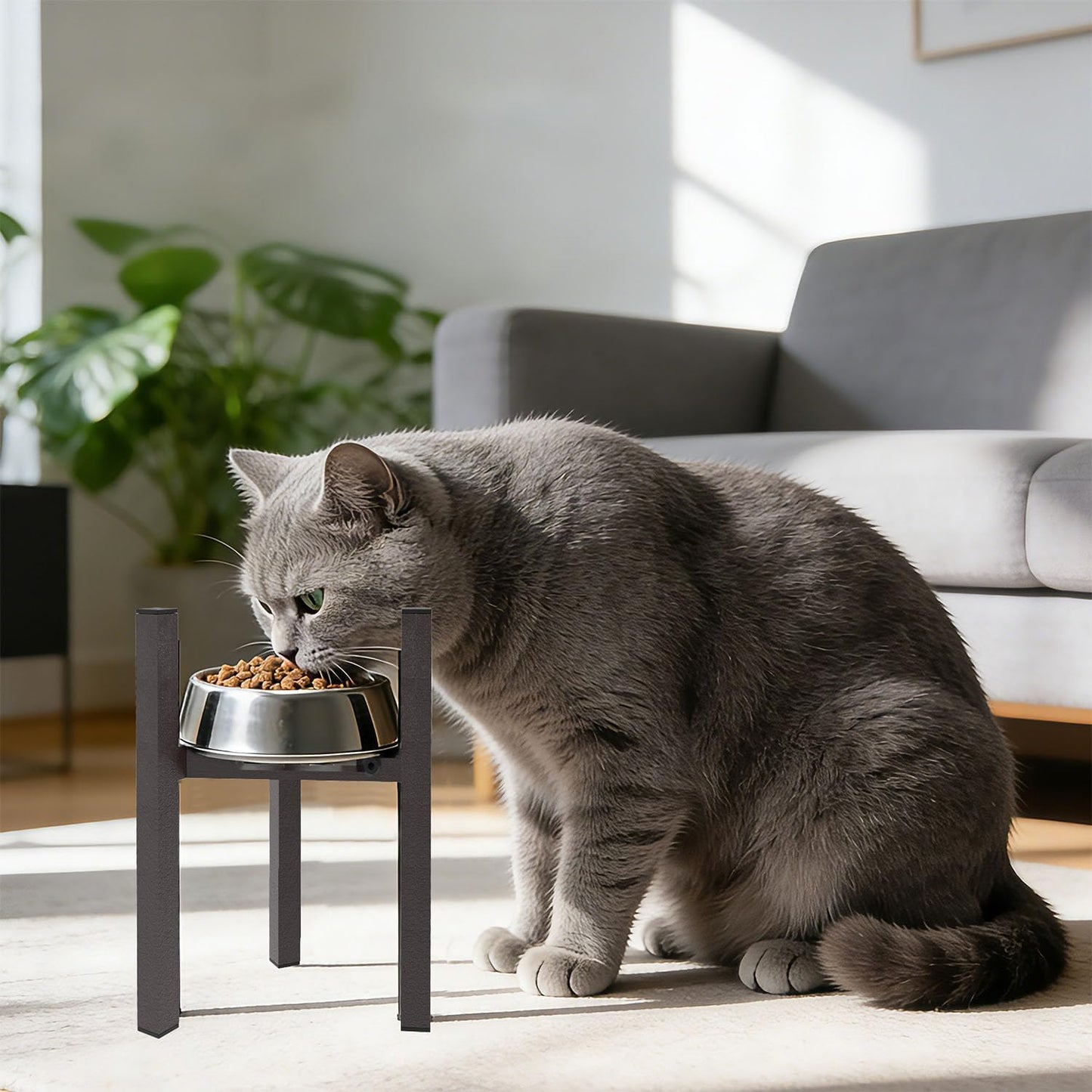 Elevated Cat Bowl Stand Good for Senior Cats Digestion Arthritis Relief - Adjustable Metal Feeder Riser, Fits 5.1-7.45” Round Bowls (No Bowls)(Shiny Coffee)