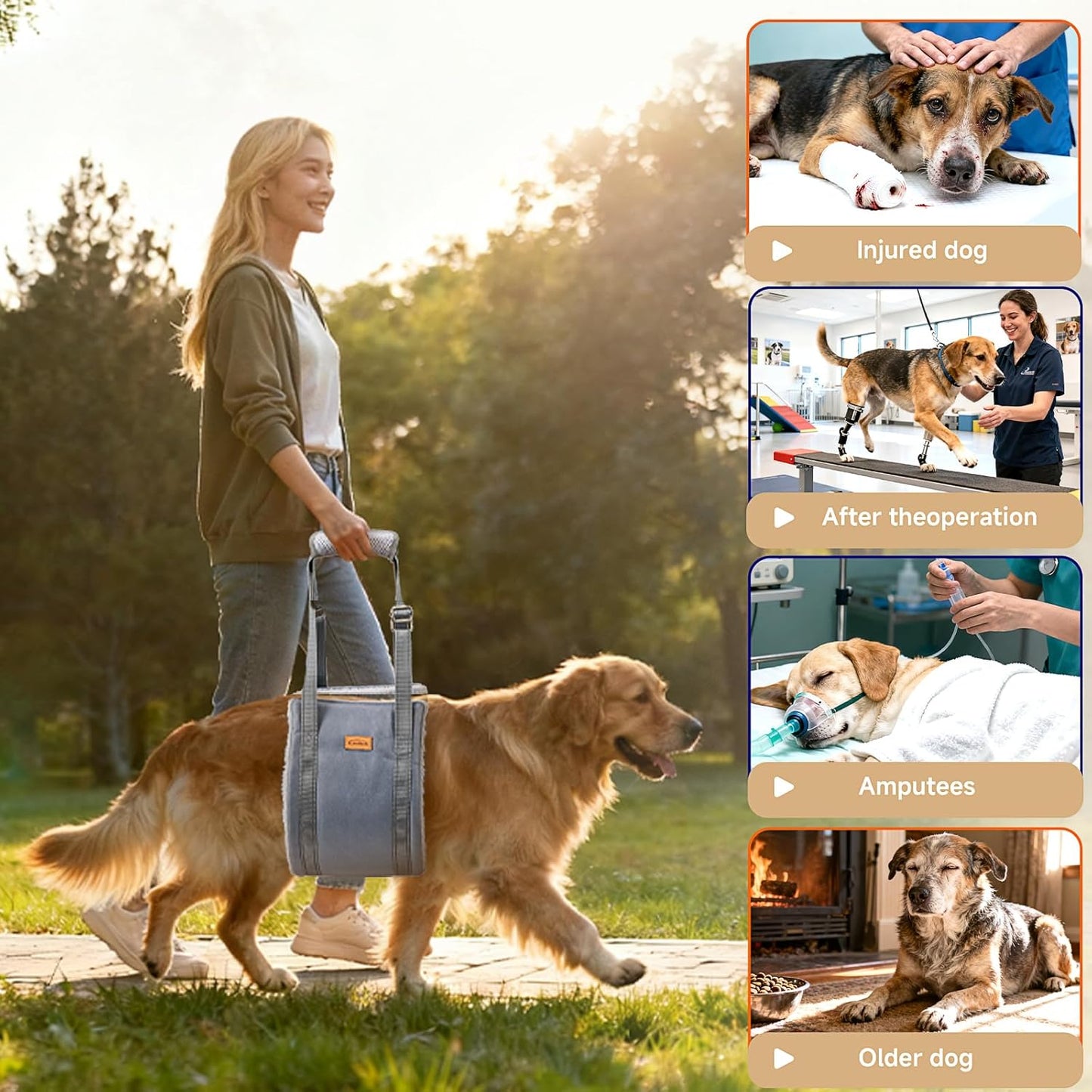 Dog Lift Harness for Large Dogs, Adjustable Dog Sling for Back Legs, Hip Support Harness to Help Lift Dogs Rear for Helps Senior, Injured, Disabled and After ACL Surgery Dogs - Large, Grey