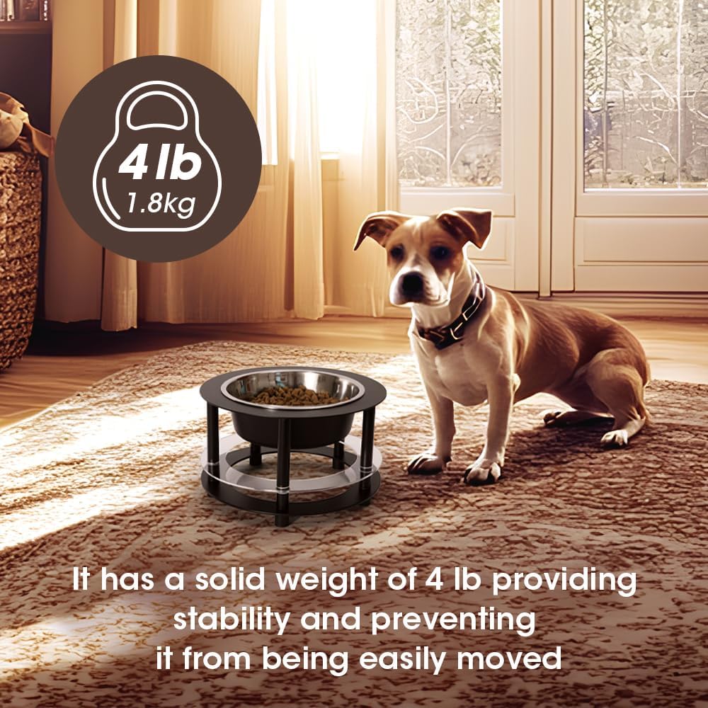 Elevated Dog Bowls, 32oz Stainless Steel Bowl, 3 Height Adjustable Single Dog Bowl Stand Raised Water Feeder for Large, Medium, Small Dog(Bowl Included) - MK2072A(Black)