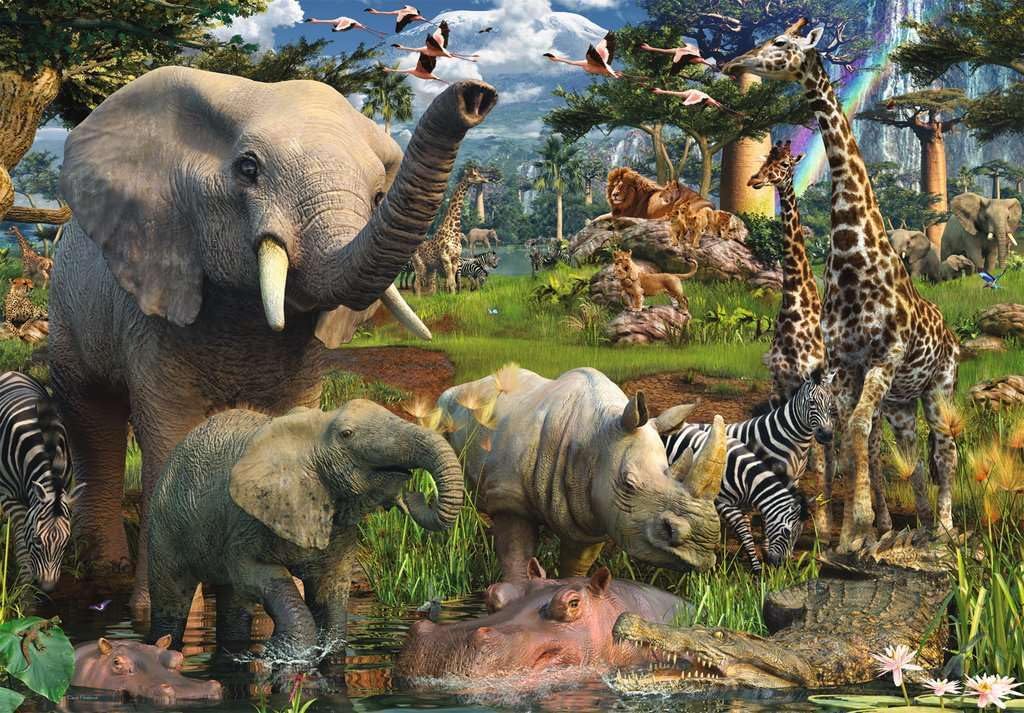 Ravensburger - at The Waterhole - Spectacular 18000 Piece Jigsaw Puzzle - Stunning African Plains Oasis with Elephants, Lions, and Flora - Premium Quality - Puzzles for Adults