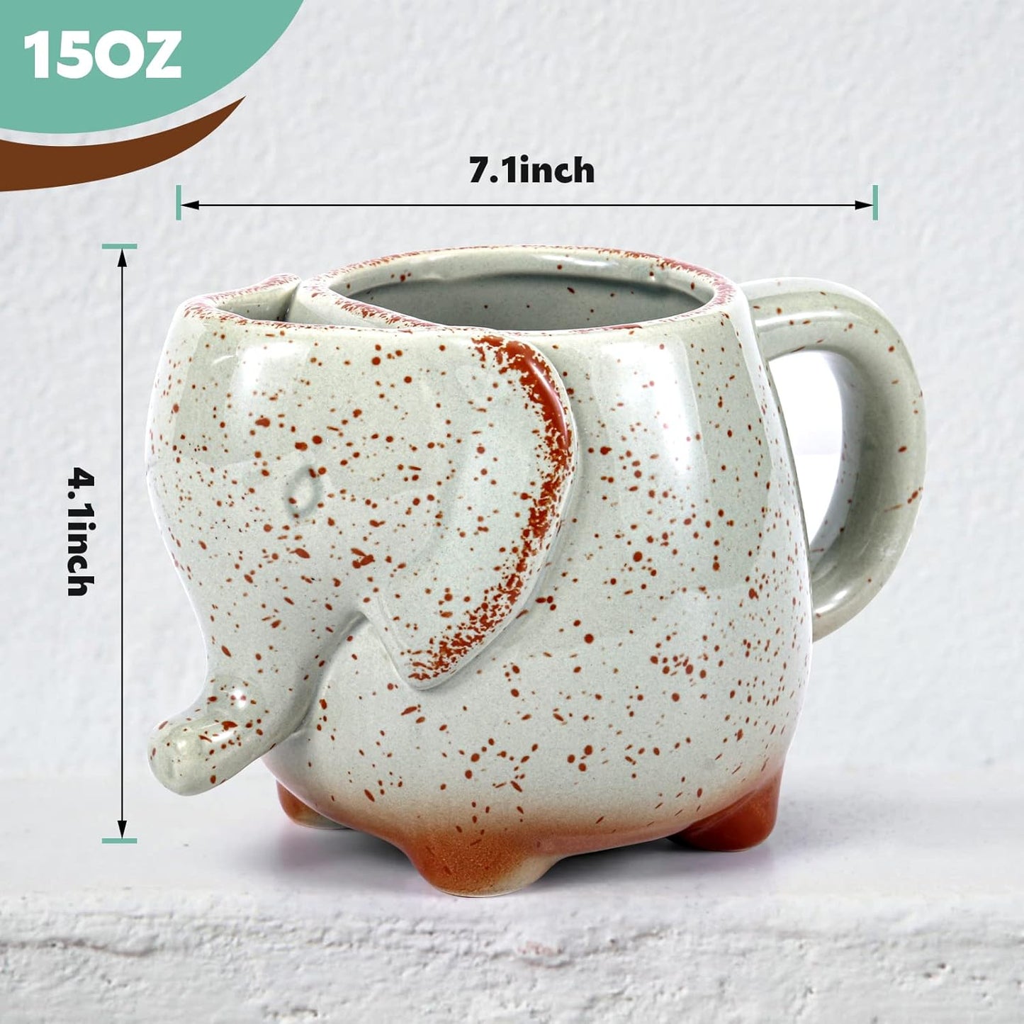 Tea Mug Elephant Cup Ceramic 15oz Tea Mug with Tea Bag Holder Ceramic Green Unique Cup Great for a Tea Lover