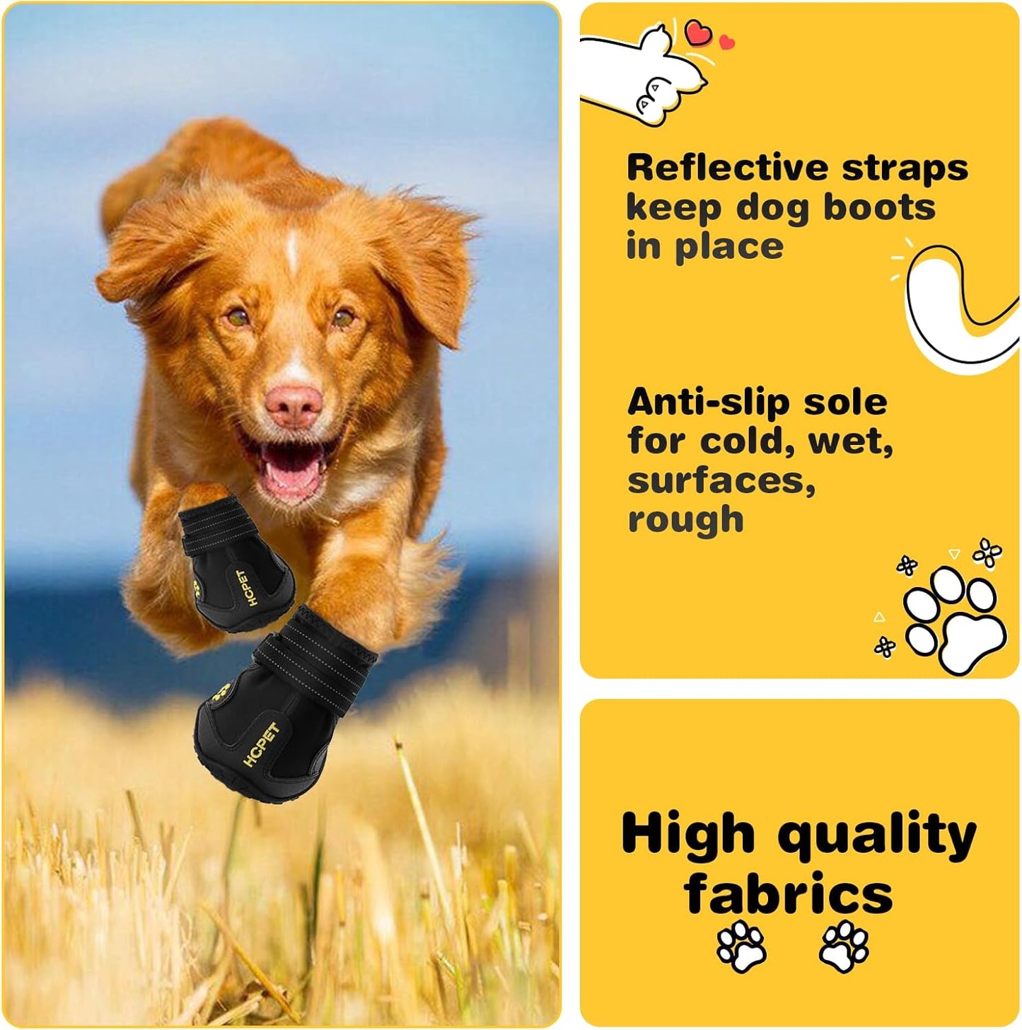 Hcpet Dog Boots, Dog Shoes for Large Dogs, Medium Dog Boots & Paw Protectors, Anti-Slip Dog Booties for Hot Pavement Winter Snow Hiking with Reflective Straps Black Size 6