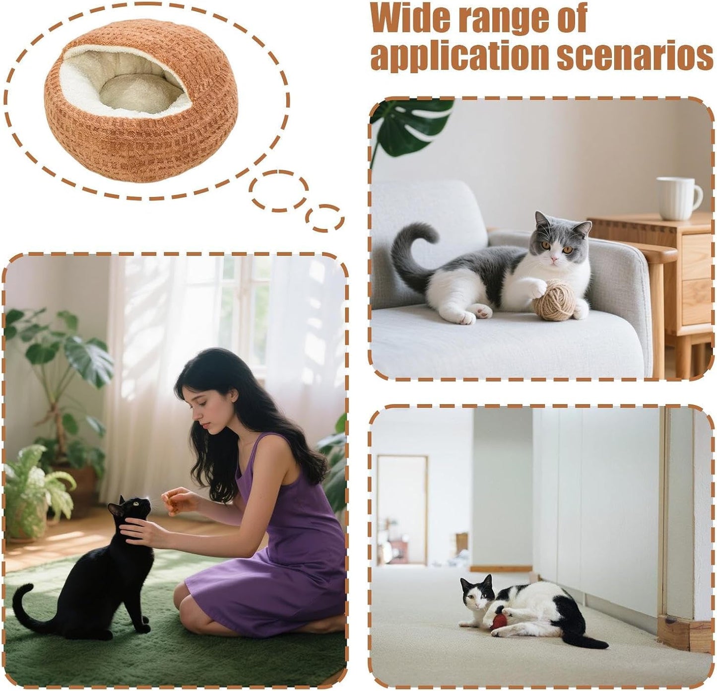 Hooded Calming Cat Cave - Hooded Kitten Bed, Cat Tent for Home Bedroom Balcony, Pet Bed with Thick Padding, Pet Sleeping House, Cave Cushion for Indoor Shelter Living Room Apartment