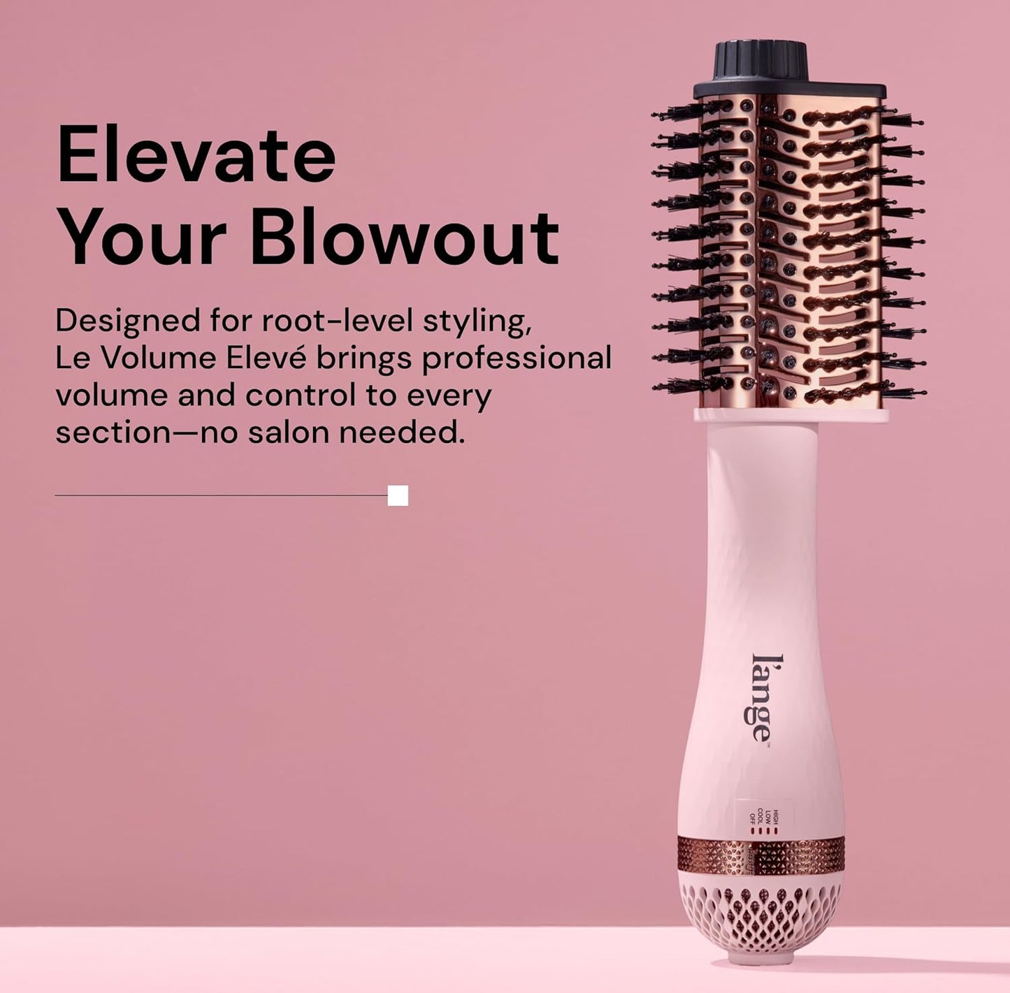 L'ANGE Hair Le Volume Elevé 65MM 2-in-1 Titanium Brush Dryer | Dry and Style | Unique Teardrop Shape Barrel | 3 Heat Settings | 360° Vented Airflow | Ionic Technology for Frizz-Free Styling (Blush)