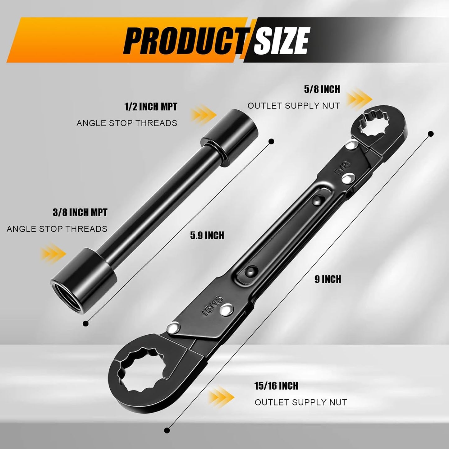 Angle Stop Wrench Kit – Adjustable Plumbing Wrench with 5/8"–15/16" Jaw Capacity, Double-Ended 3/8" & 1/2" Compression Sleeve Removal Tool for Installing & Removing Angle Stop Valves Black