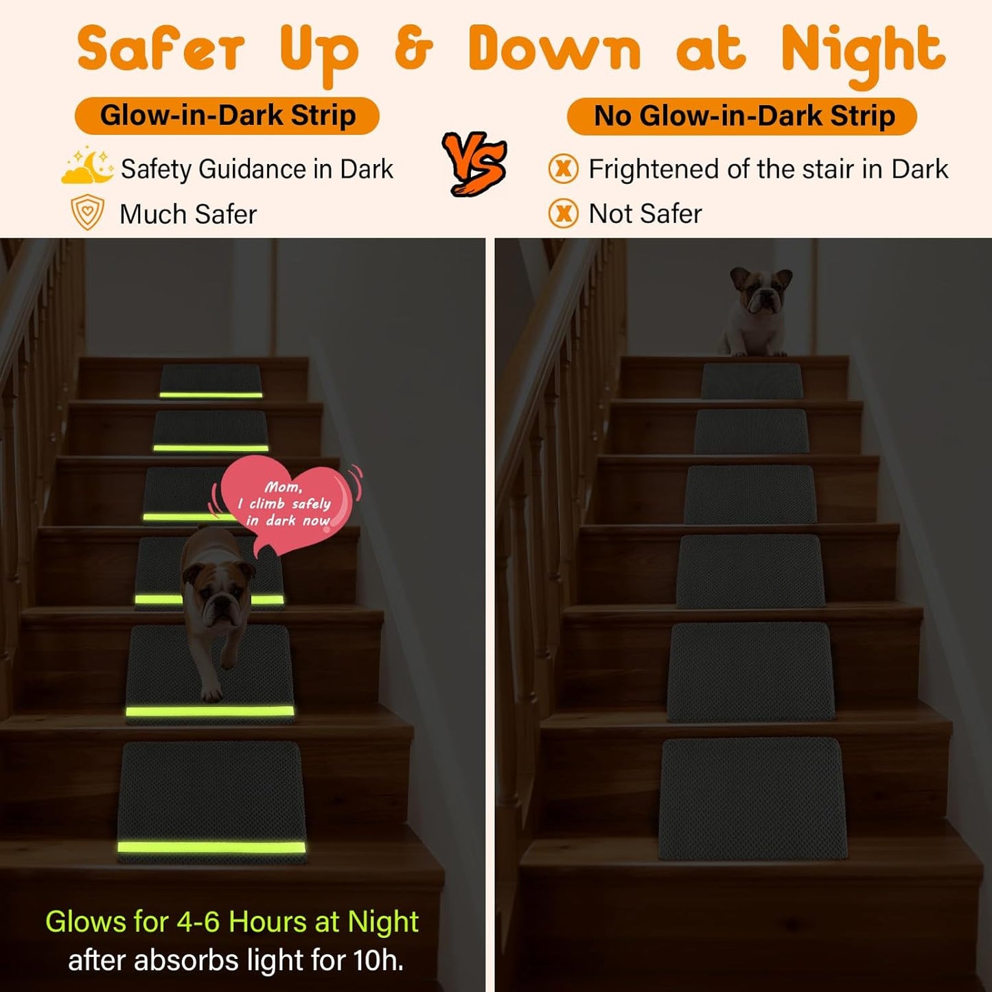 JoyBlooms Dog Ramp for Stairs for Small & Senior Dogs Cats, 40D Density Foam Gentle Slope Non-Slip Dog Stair Ramp with Glow Strip, Pet Ramp with Removable Washable Cover Gray-6pcs