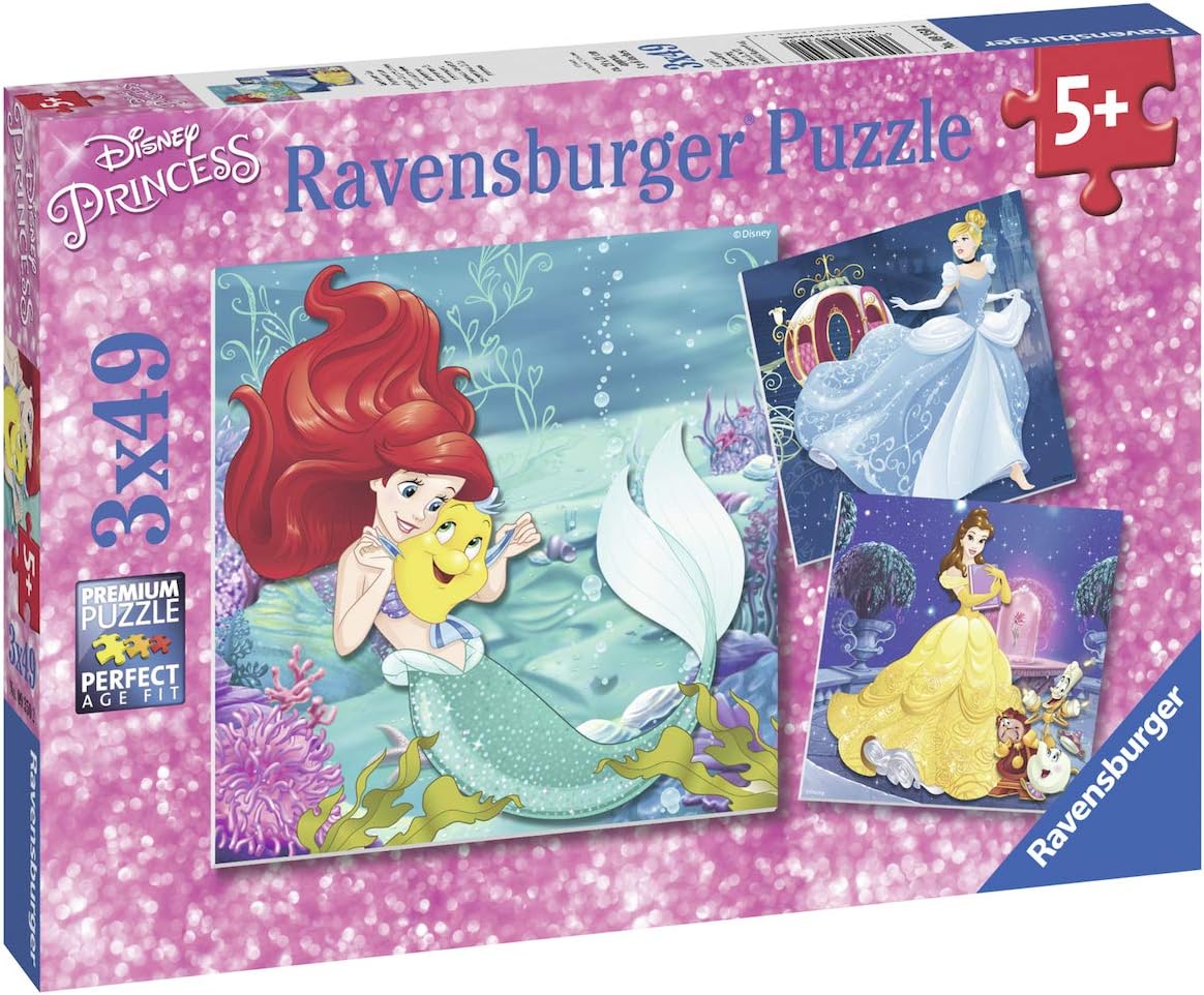 Ravensburger - Disney Princess Adventures - 49 Piece Jigsaw Puzzle 3 Pack Set - Vibrant Colors - Belle, Ariel & More - Larger Pieces - Premium Quality - Ideal Gift - Screen-Free Fun - Children Age 5+