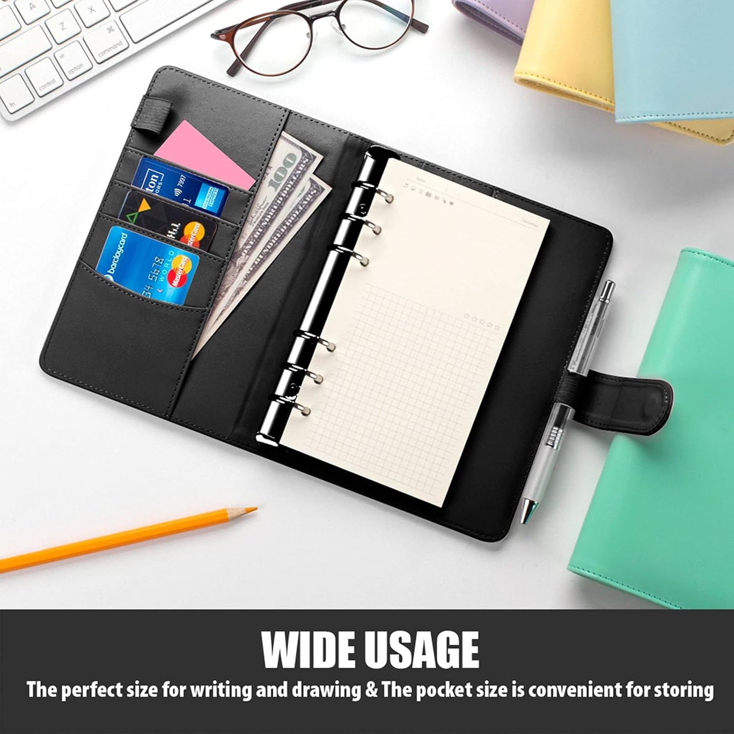 Sooez A5 Binder 6 Ring, Refillable Notebook Planner Cover, Small Leather Organizer Empty Binder for Budget,Journal,Photocard Holder,Recipe Book, Aesthetic Loose Leaf Binder with Magnetic Buckle