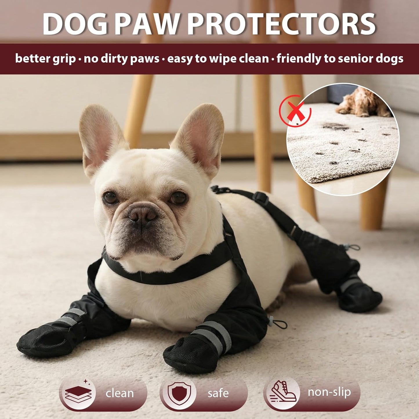 Dog Suspender Boots, Waterproof Dog Boots& Paw Protectors, Winter Snow Boot for Large Dogs, Stay-On Anti Dirt Legging Shoes for Rain & Mud, Reflective Anti-Slip Booties for Hiking, Black XXL