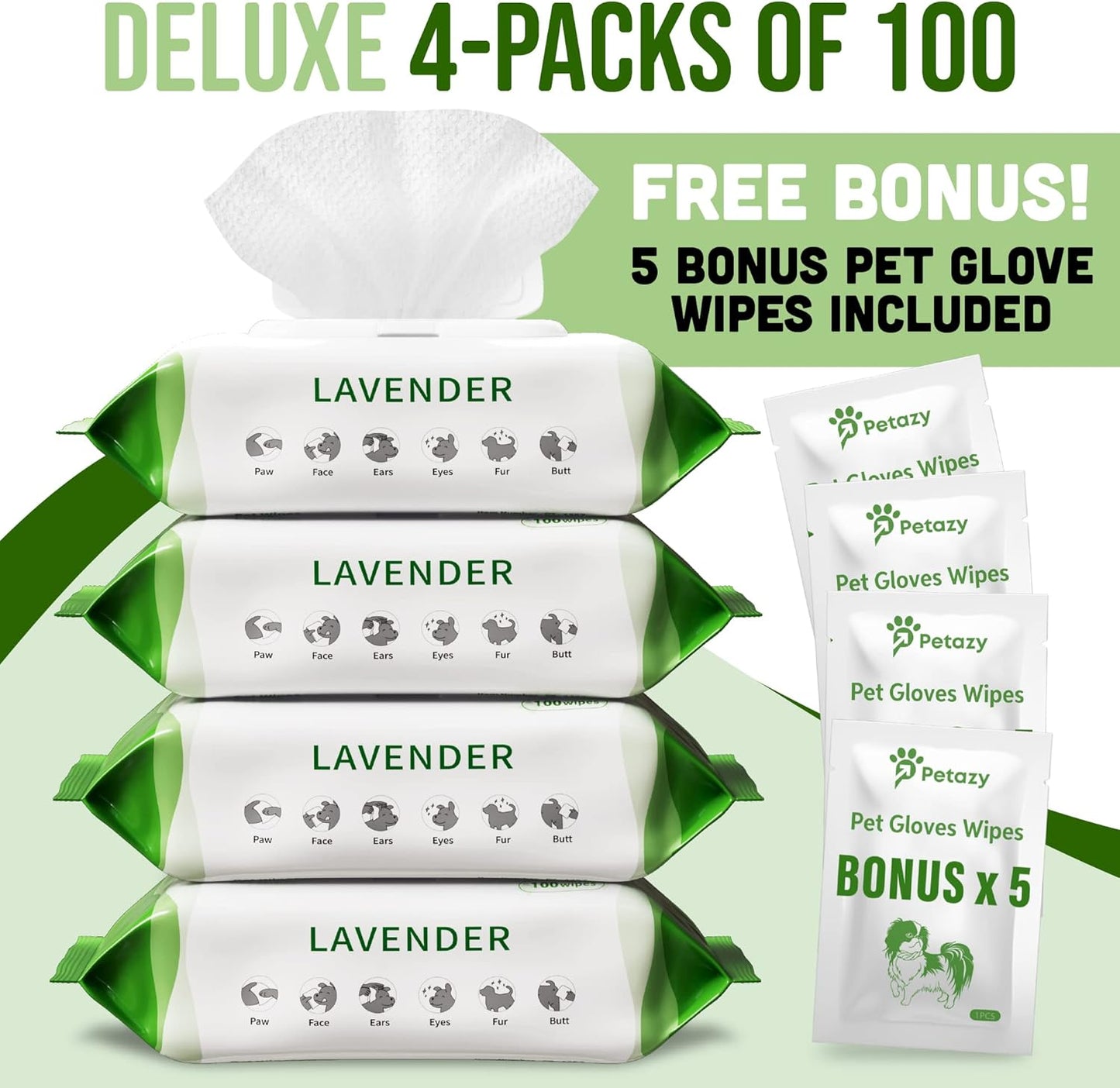 400 Dog Wipes for Paws and Butt and 125 Ear Wipes for Dogs and Cats, Hypoallergenic, Extra Large Grooming Wipes for Pets