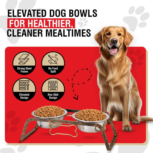 Loving Pets Elevated Dog Bowls – Raised Stainless Steel Dog Bowls with Steel Stand – Non-Skid, No Spill Feeder for Small, Medium & Large Dogs – Easy to Clean, Durable Raised Dog Feeding Station
