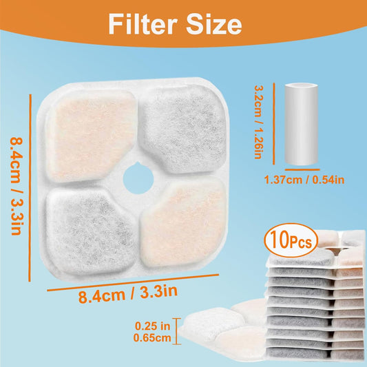 PIXI Cat Water Fountain Filters, Compatible with PIXI Pet Fountain, Pixi Cat Drinking Fountain Filter, Replacement Triple Action Pet Water Filter, 10-Pack, White