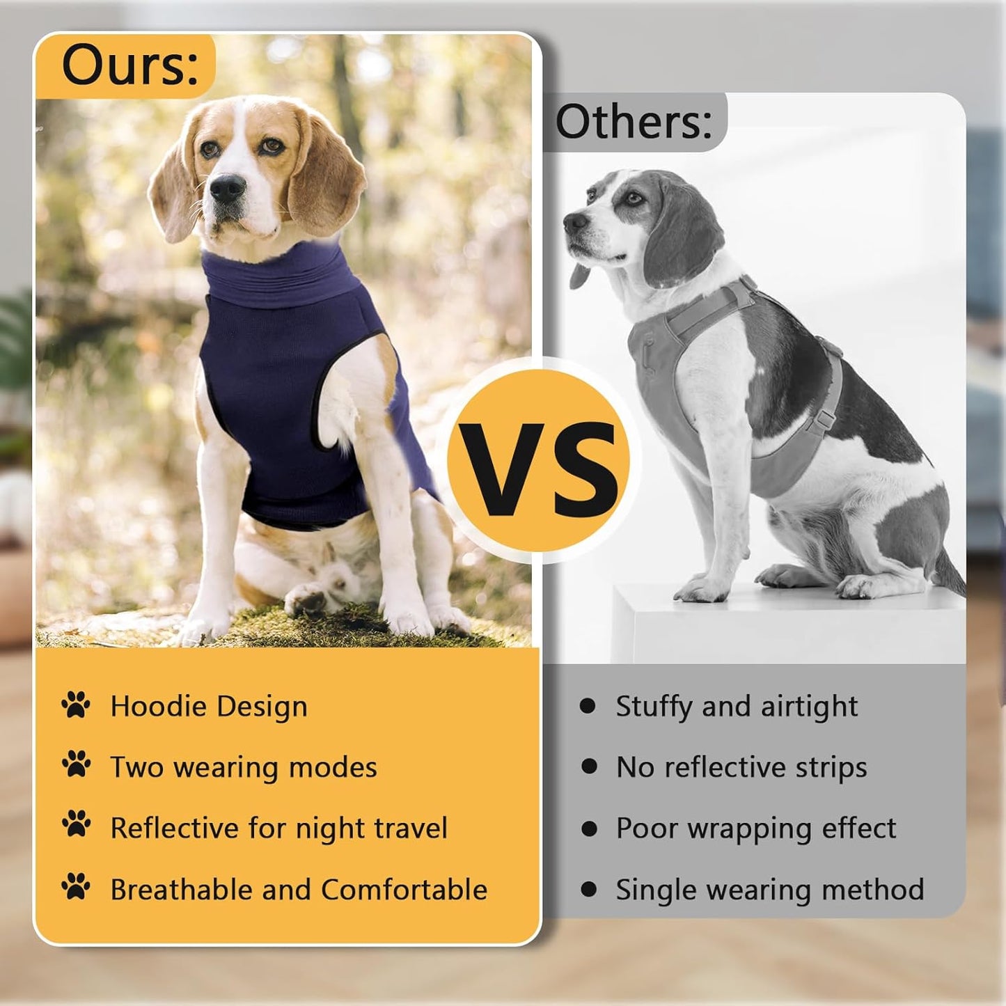 Dog Anxiety Vest, Reflectiveanxiety Vest for Dogs, Breathable Dog Calming Vests with Hoodie, Adjustable Dogs Anxiety Jacket for Thunderstorms Fireworks Vet Visits Separation