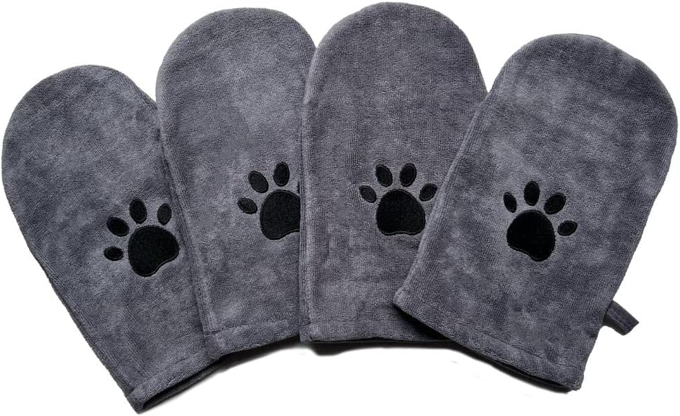 Penny & Niko Microfiber Pet Towel Mitts - Paw Cleaning and Drying Mitts/Gloves for Dogs and Cats (Gray, Standard - 4 Pack)