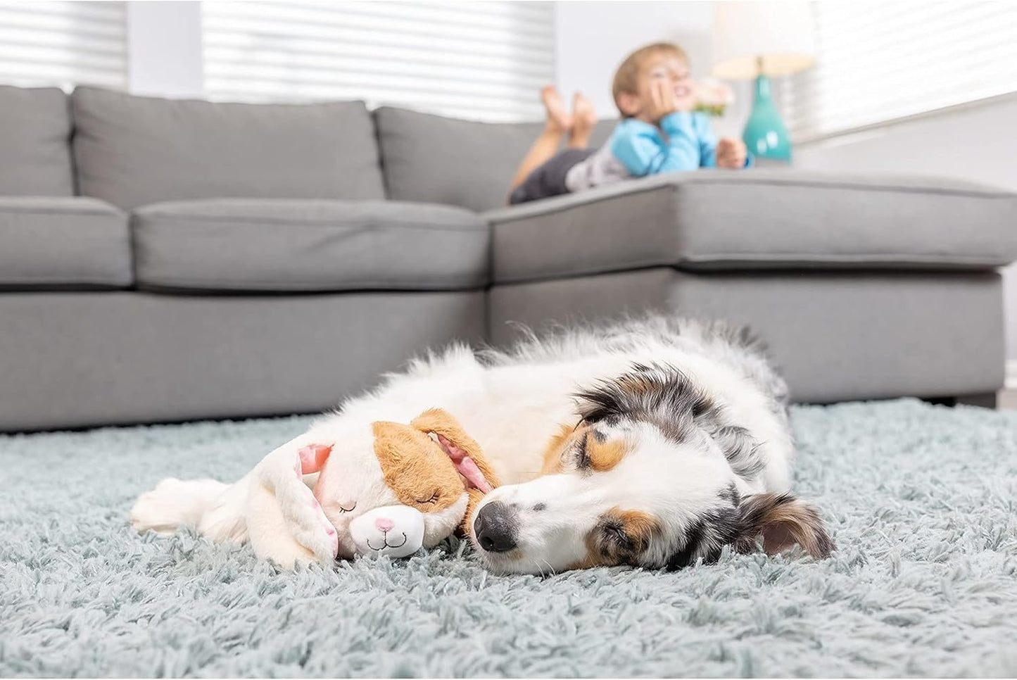 Downtown Pet Supply Heartbeat Puppy Toy with Pulse - Stuffed Rabbit Comfort Toy for Anxious Dogs with Removable Heartbeat - Puppy Heartbeat Toy Sleep Aid for Small, Medium, and Large Breeds, 12" Long