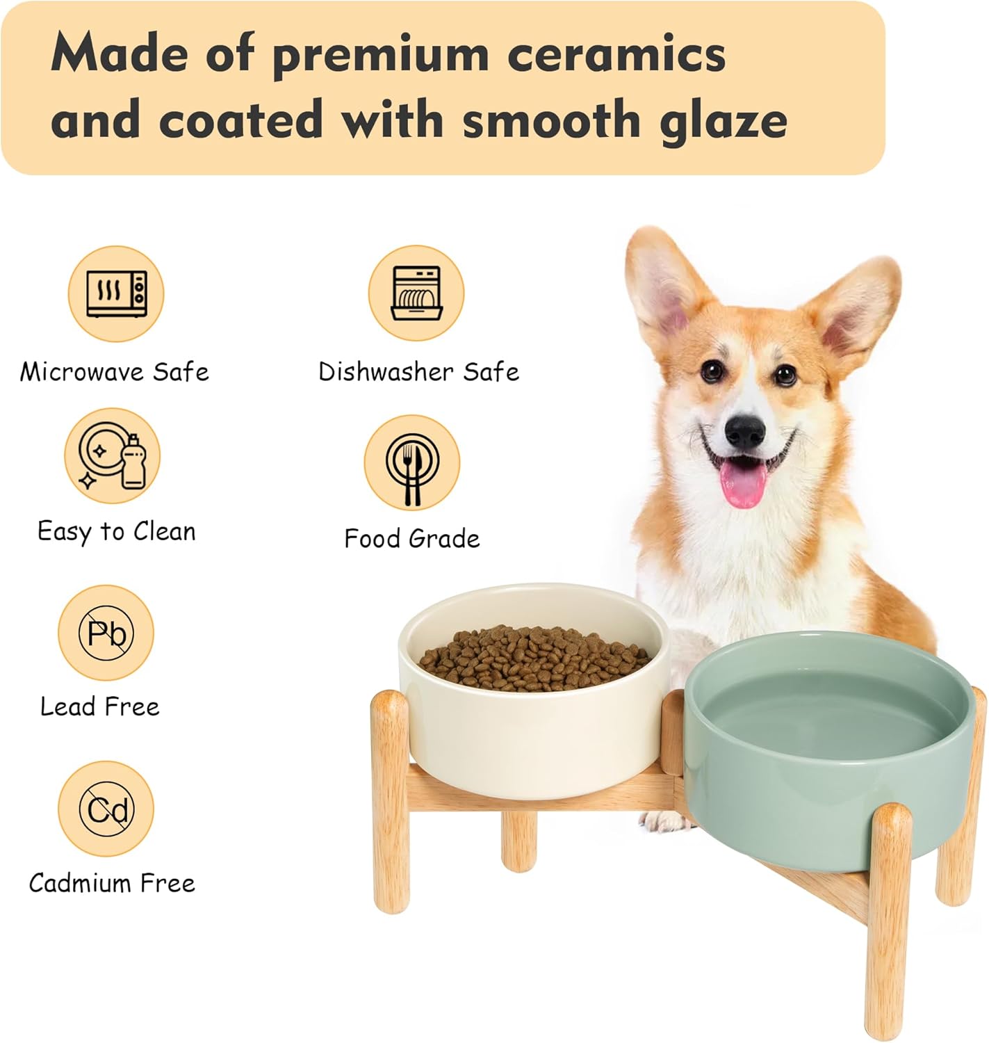 Wordcam Elevated Ceramic Dog Bowls,Raised Dog Dish with Stand,Pet Food and Water Feeding Bowls for Small Medium Dogs(6.5''Tall-28 Oz-3.6 Cups)
