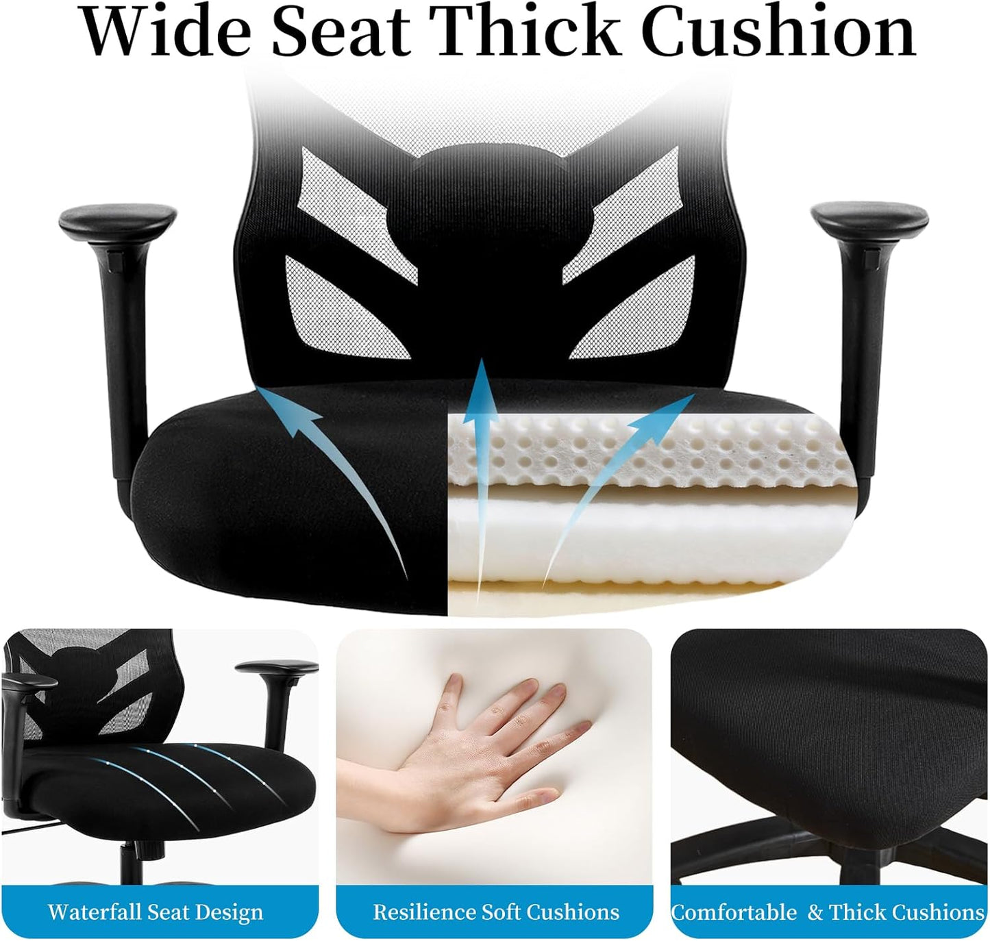 YFO Big and Tall Office Chair 500LBS - Computer Desk Chair with Adjustable Lumbar Support, Heavy Duty Ergonomic Mesh with 360 Rotation 4D Arm and Extra Wide Comfty Seat, Quiet Wheels for Adults, Black