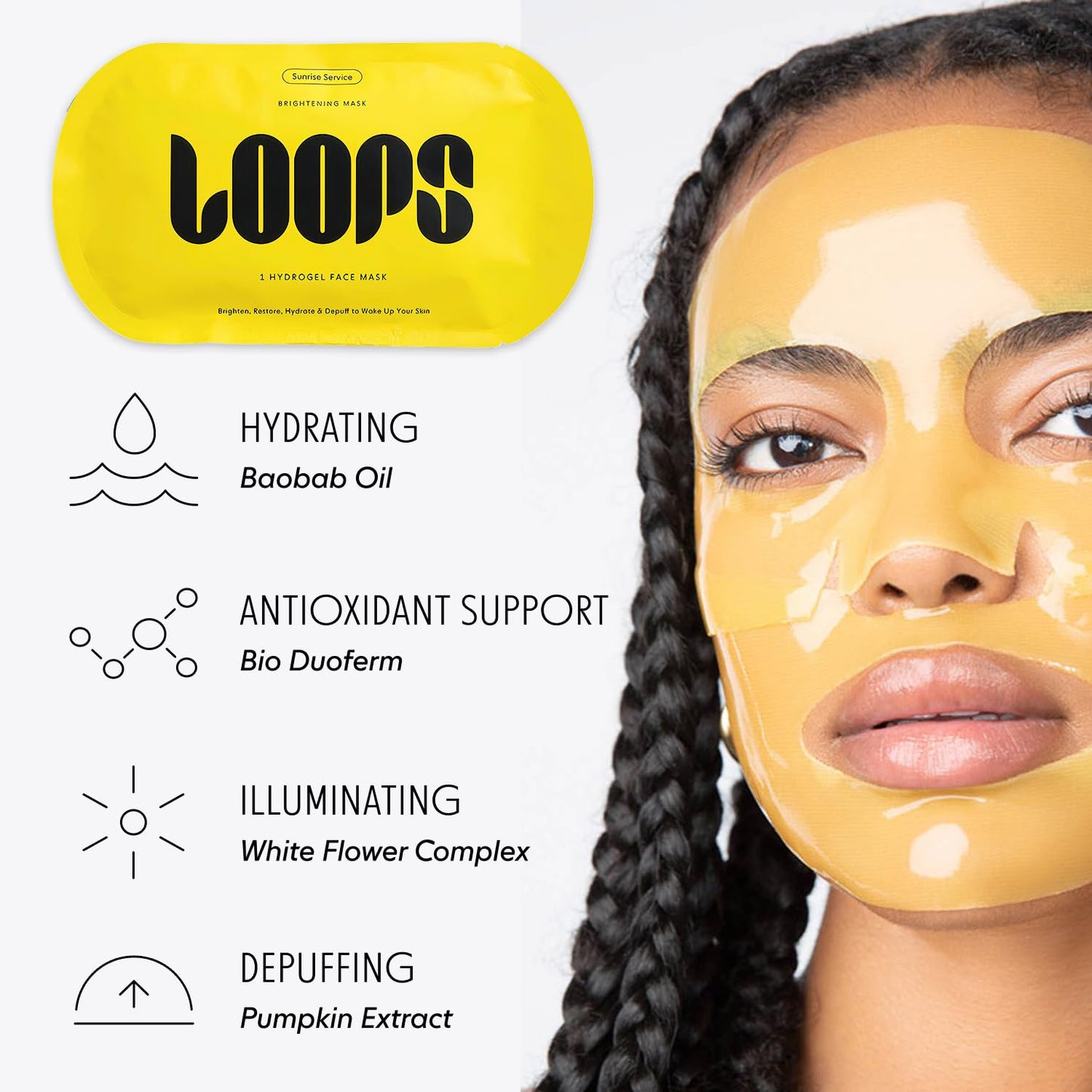 LOOPS Glow Gang Mask Set – Weekly Reset for Rejuvenation, Double Take for Energized Skin, Sunrise Service for – Hydrating and Pore Refining – Safe for Sensitive Skin - Hydrogel Face Masks - 3pc