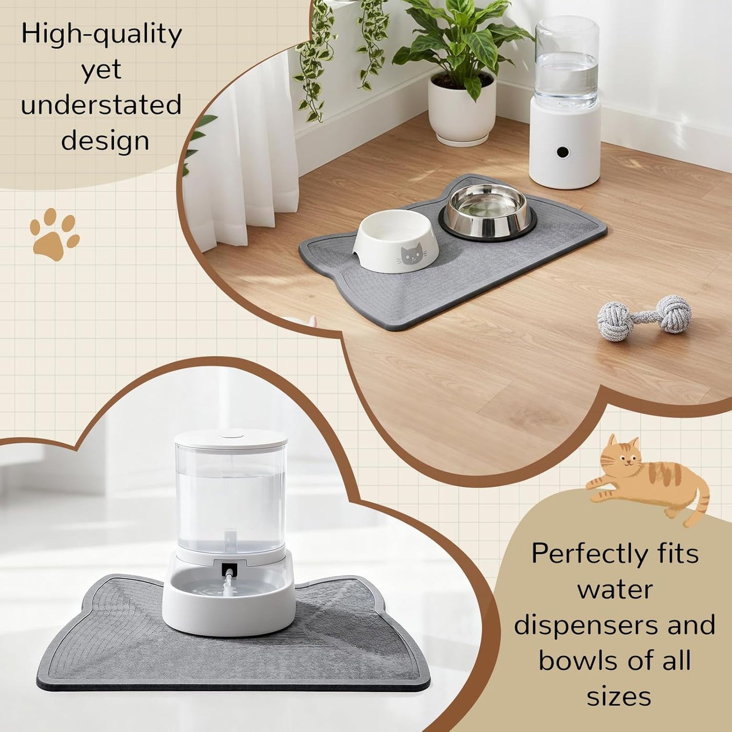 Stone Mat for Dog and Cat Water Bowls 16.5 x 9.5 Inch Absorbent Feeding Mat Quick Drying Tray for Small Medium Pet Water Fountains Diatomaceous Earth Accessories for Messy Drinkers