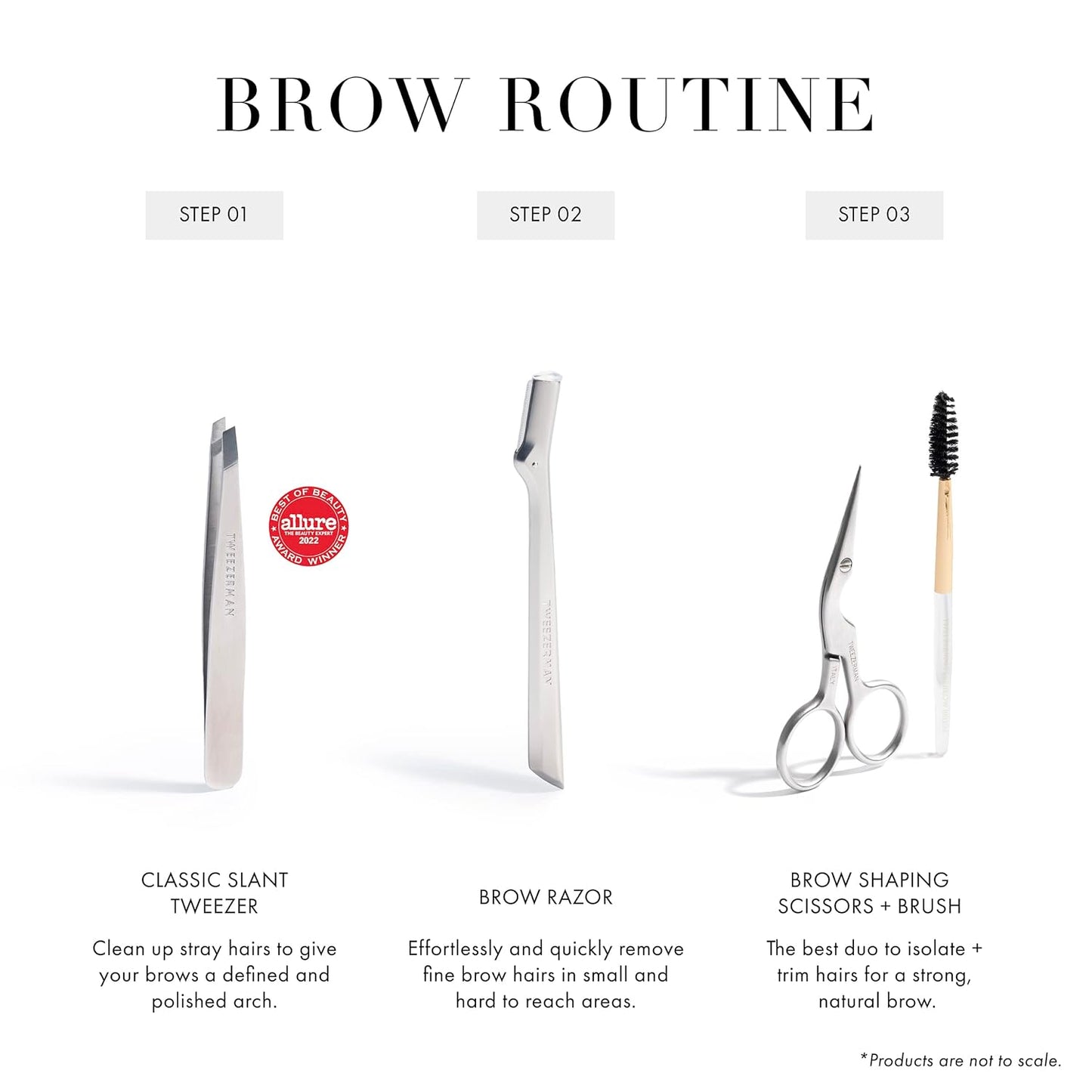 Tweezerman Brow Shaping Scissors and Brush - Stainless Steel Eyebrow Trimming Scissors for Women and Men