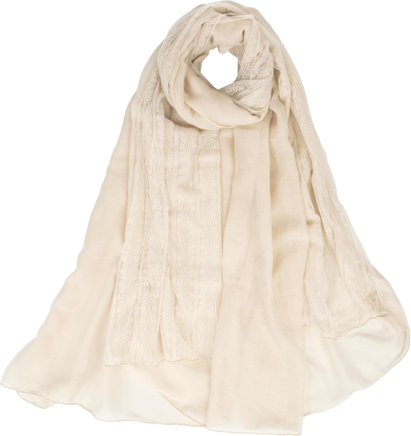 INOGIH Fashion Breathable Lace Cotton-Linen Scarfs Large Soft Sun-Protection Shawl-Wrap for Daily All Season