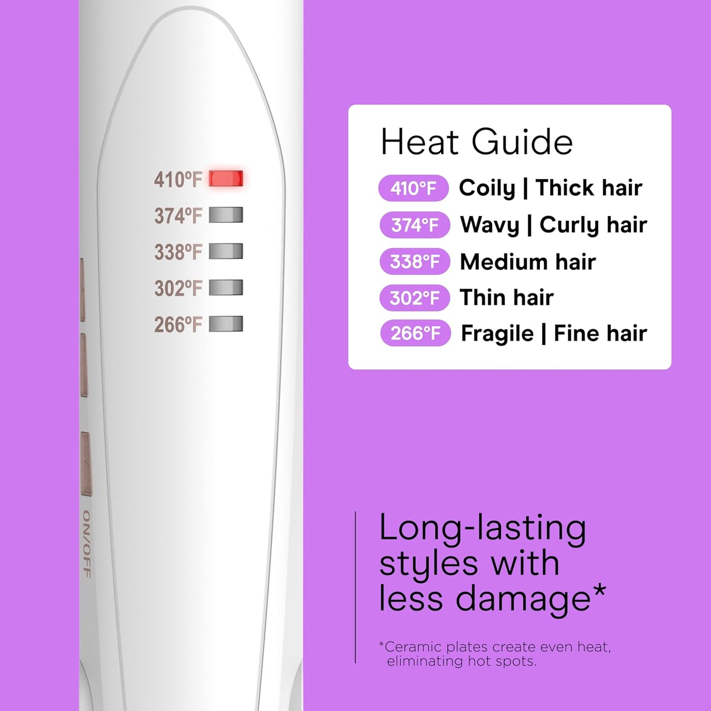 Conair Double Ceramic Flat Iron, 1-Inch Flat Iron Hair Straightener with Claw Clip, 5 Heat Settings, Extra-Long Floating Plates, White