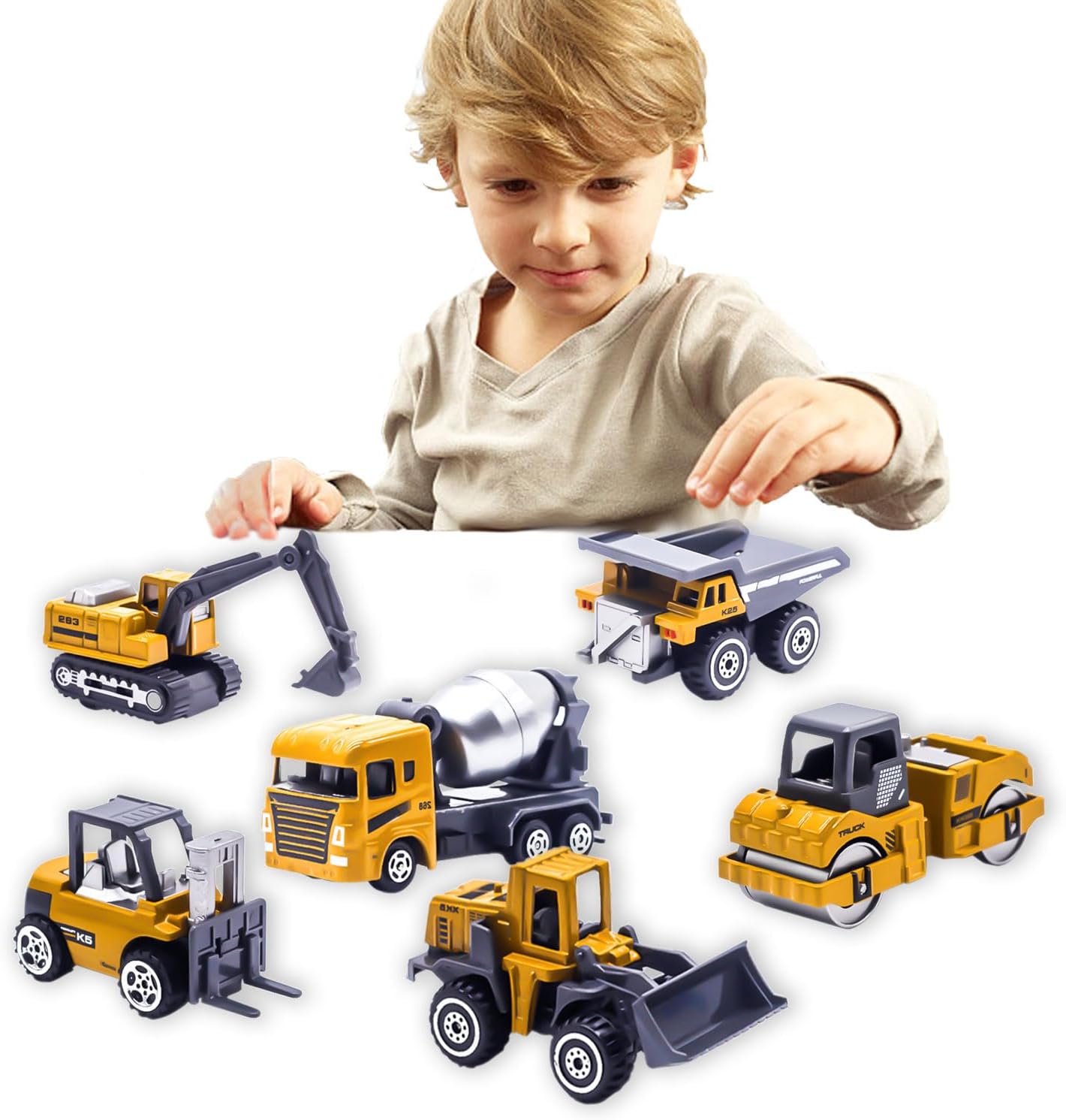 6Pcs Construction Toys Easter Gifts, Alloy Diecast Construction Truck Toys for 3-9 Years Old Boys, Forklift, Excavator, Dump Truck Tractor Toy Playset for Kids Toddlers Birthday Party Favors