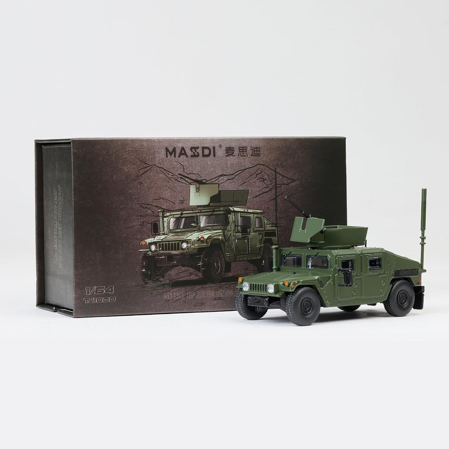 MASSDI 1/64 Diecast Car Model Toy - TJ1000 M1151 Enhanced Weapon Transport Vehicle Military Green - Authentic Vehicle Building Kit Replica Classic Car Age 15 and Above
